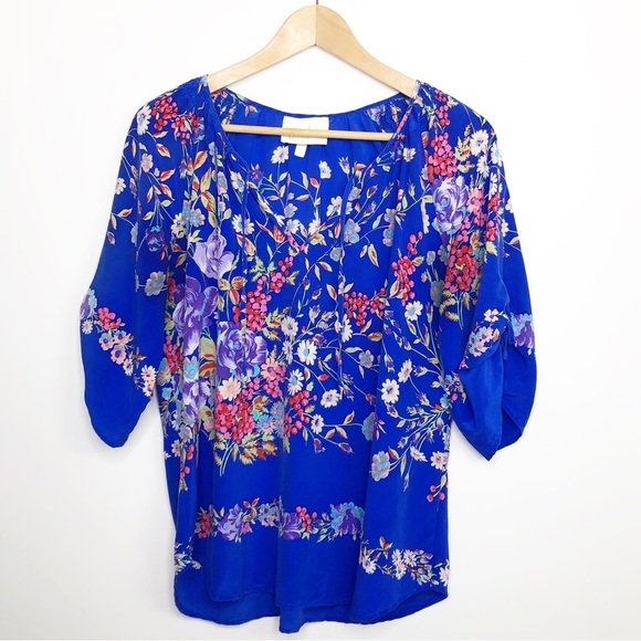 YUMI Kim Blue floral silk BoHo peasant blouse - Picture 11 of 11